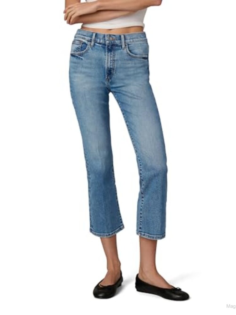 High Rise Cropped Bootcut Jeans with Raw Hem, High Stretch Denim